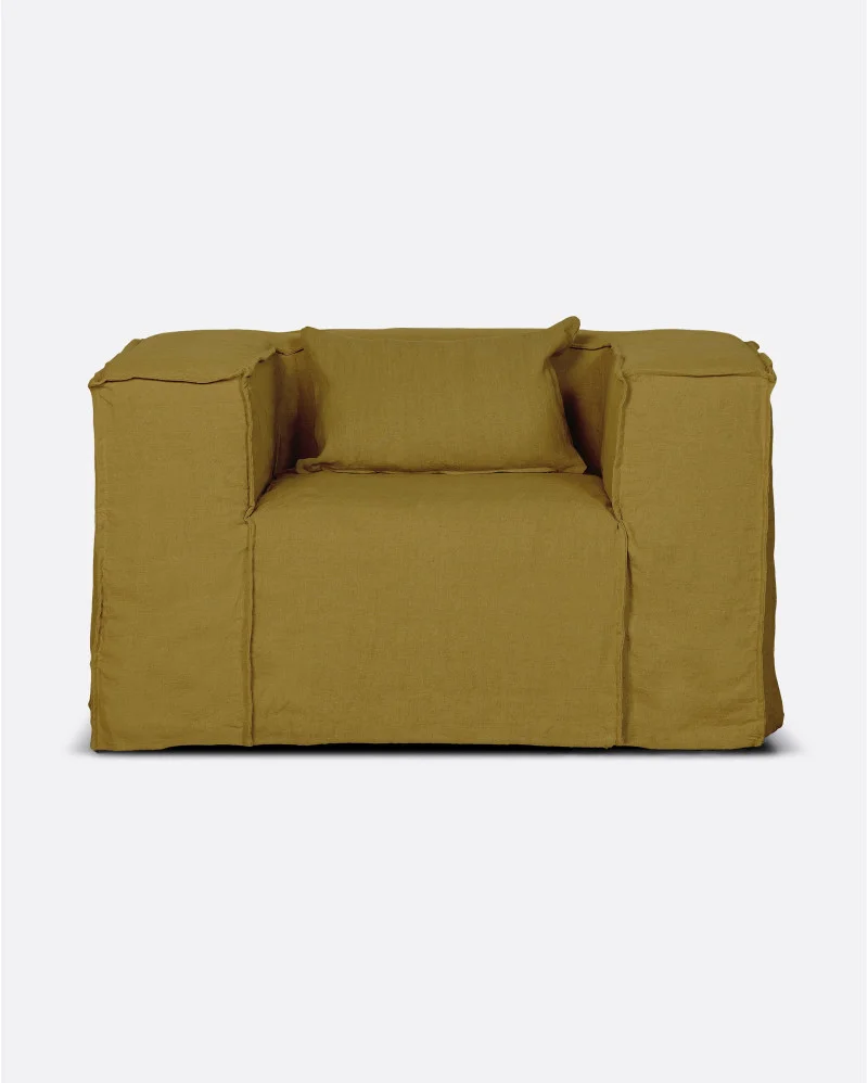 STROZZI 1-seater sofa with linen cover in mustard colour - 125351