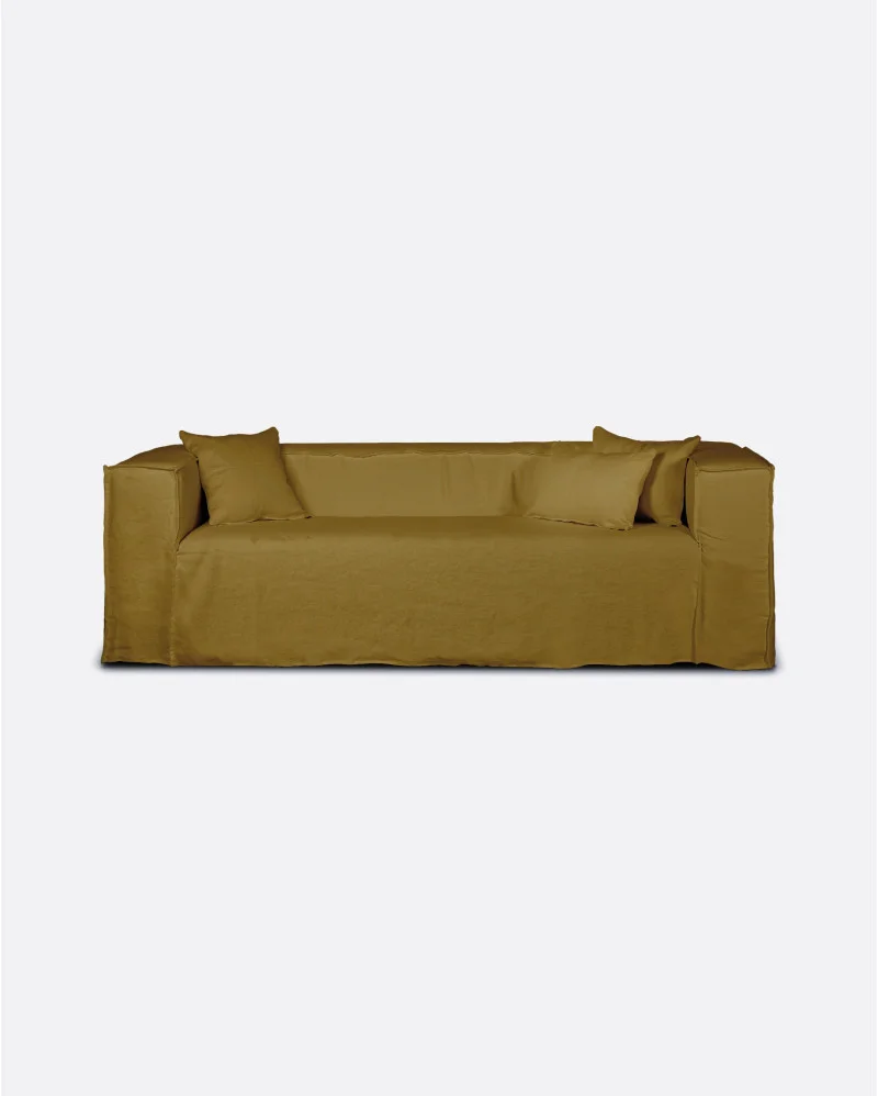 STROZZI 1-seater sofa with linen cover in mustard colour - 125352