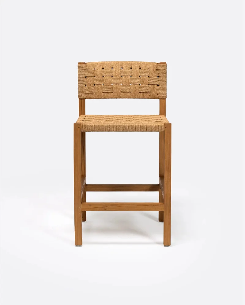 CORA high stool in teak wood and paper cord - 128056