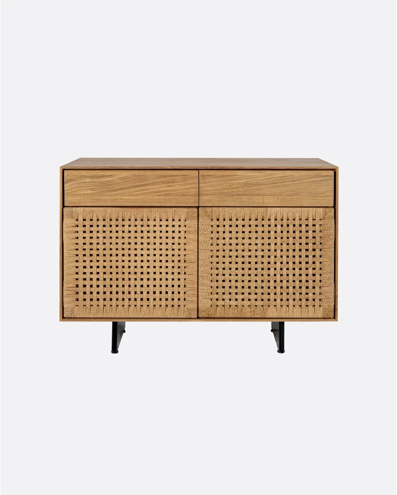 CORA sideboard in recycled teak wood and paper cord with iron legs - 132092