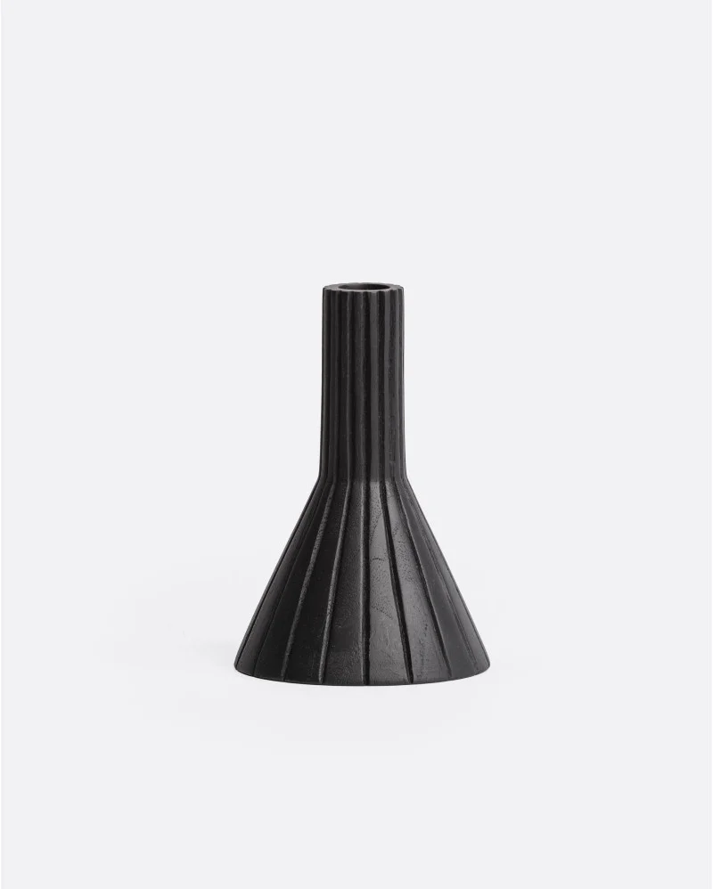 MEJA candleholder in recycled teak wood high in black colour - 252061