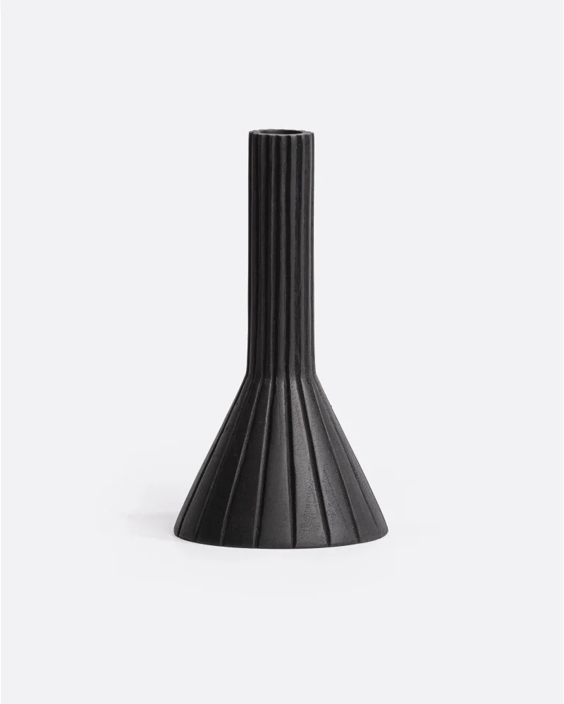 MEJA candleholder in recycled teak wood height in black colour - 252062