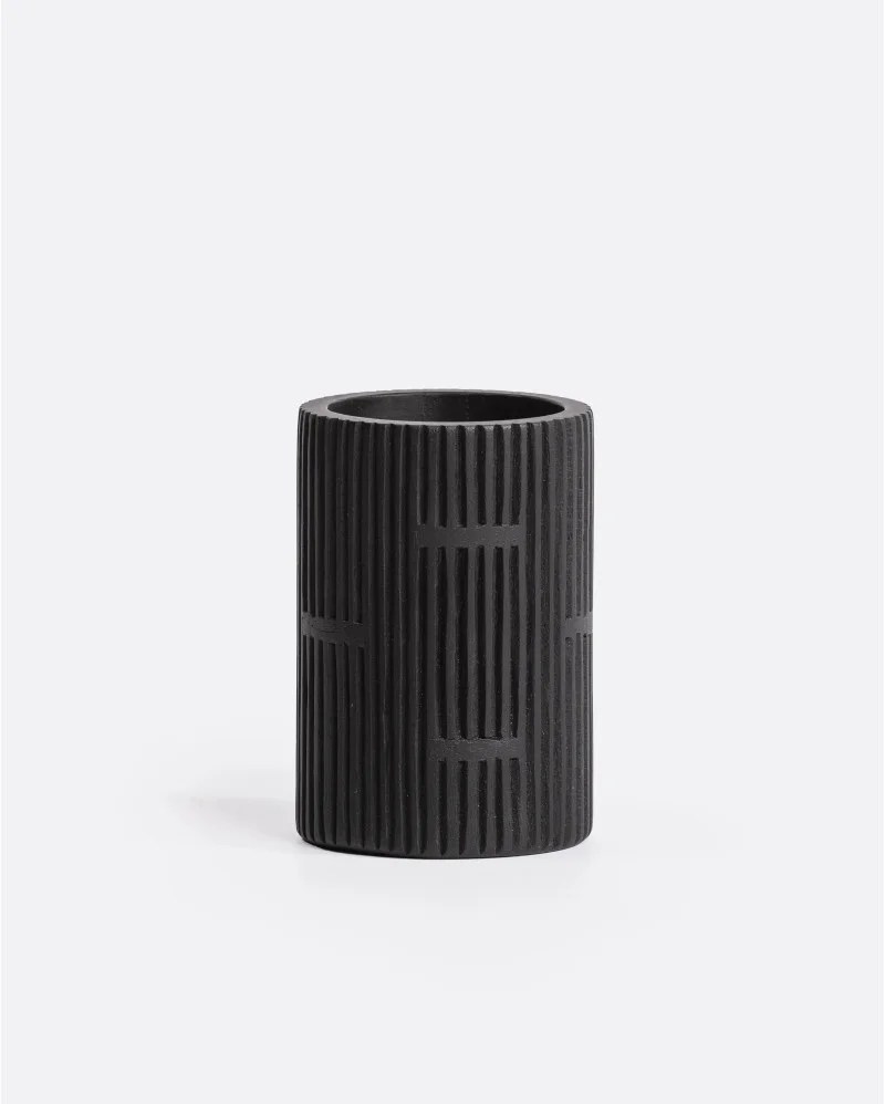 MEJA pencil holder in recycled teak wood height in black colour - 252064