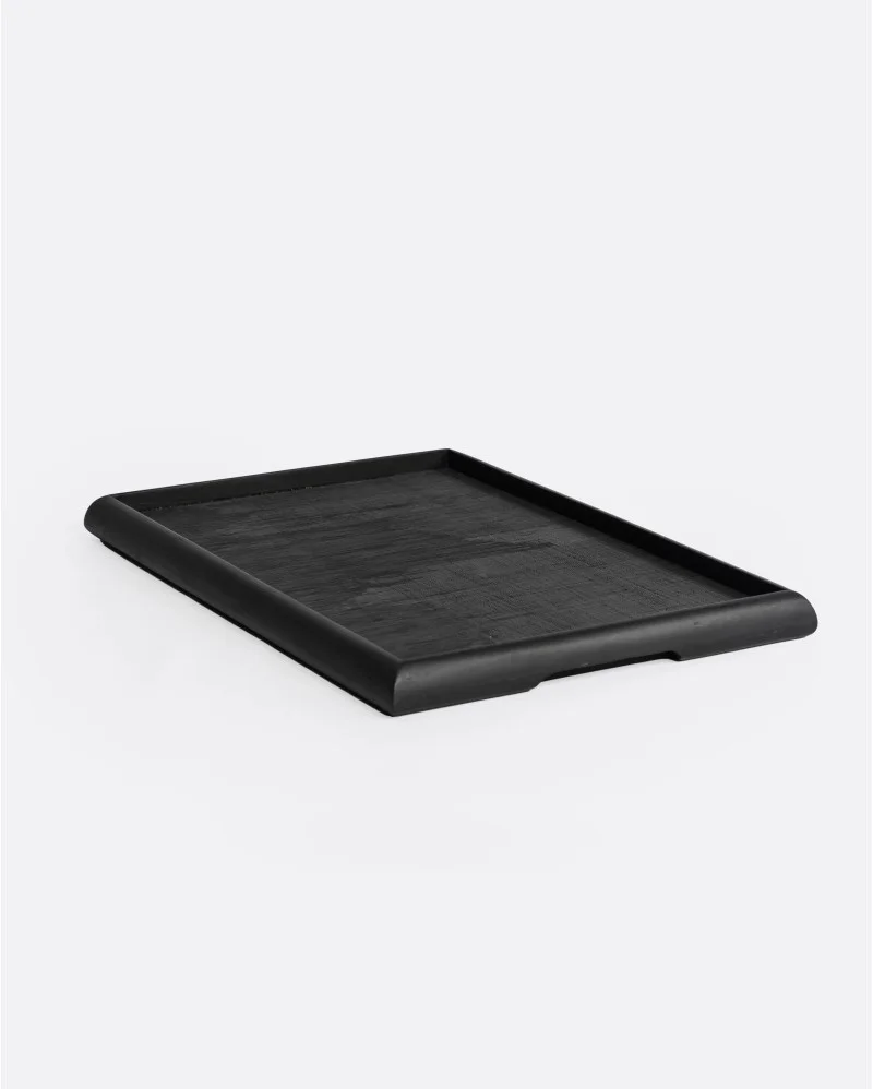 MEJA tray in recycled teak wood in black colour - 252066