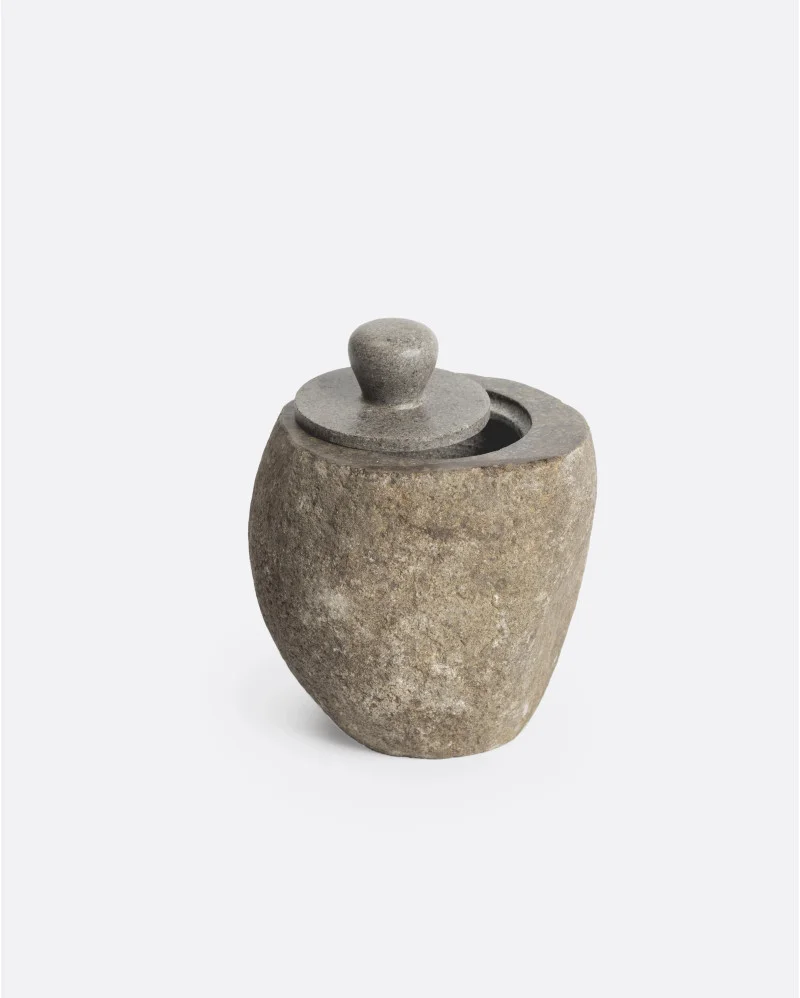 KIMIA bowl with lid in stone in natural colour - 341056