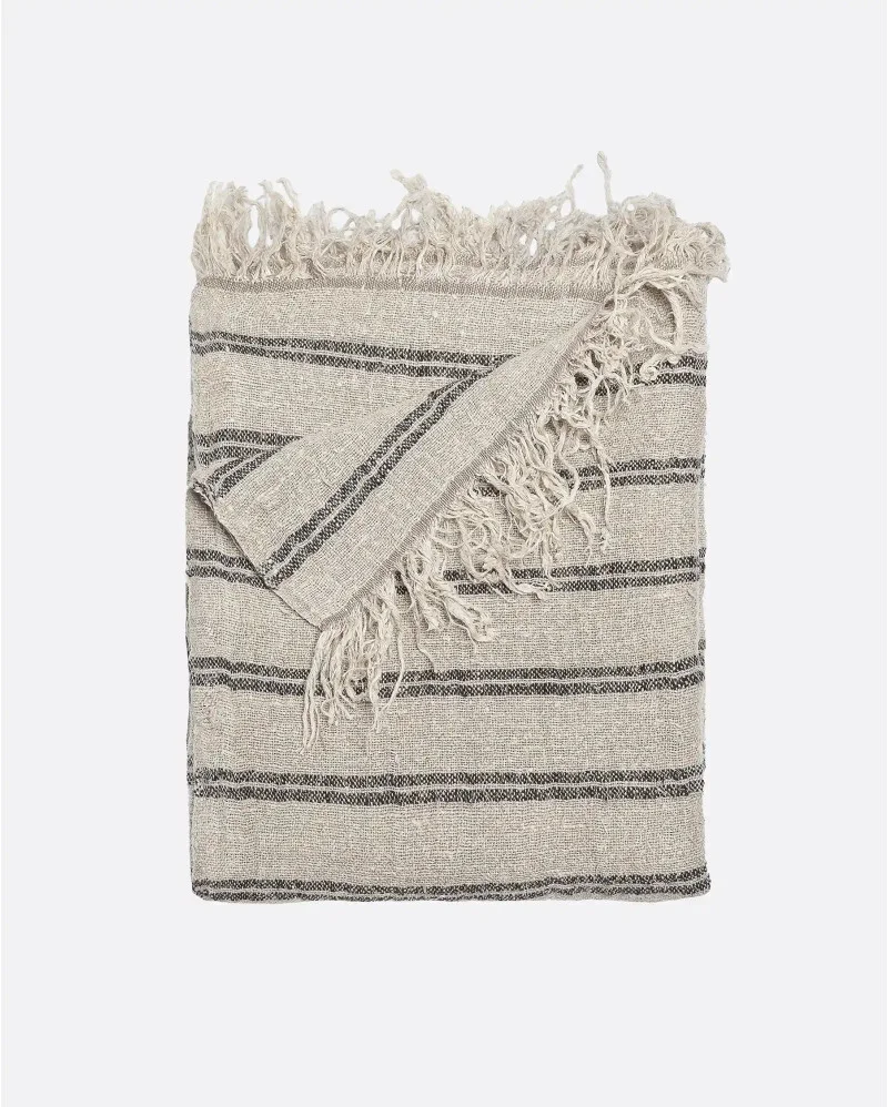 KURUVA plaid in linen with black stripes - 373212