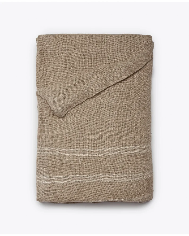 KURUVA bedspread in linen in natural colour with white stripes - 376155