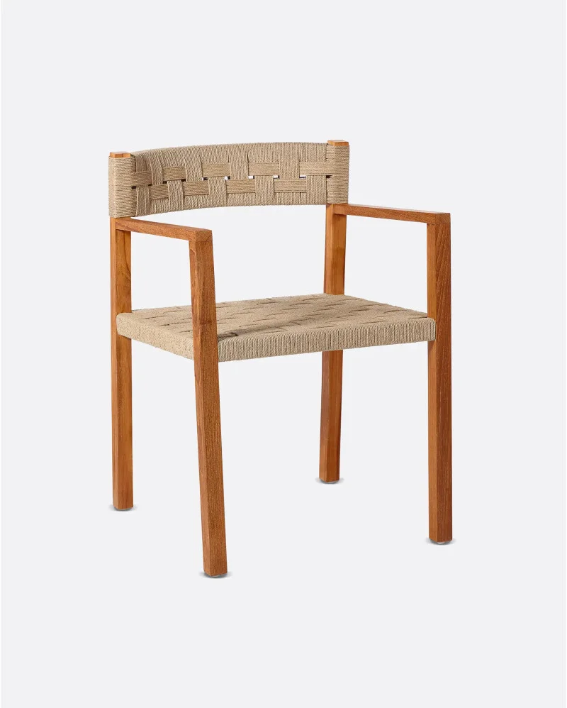 CORA outdoor armchair in teak wood and synthetic cord in natural and black colour - 913172