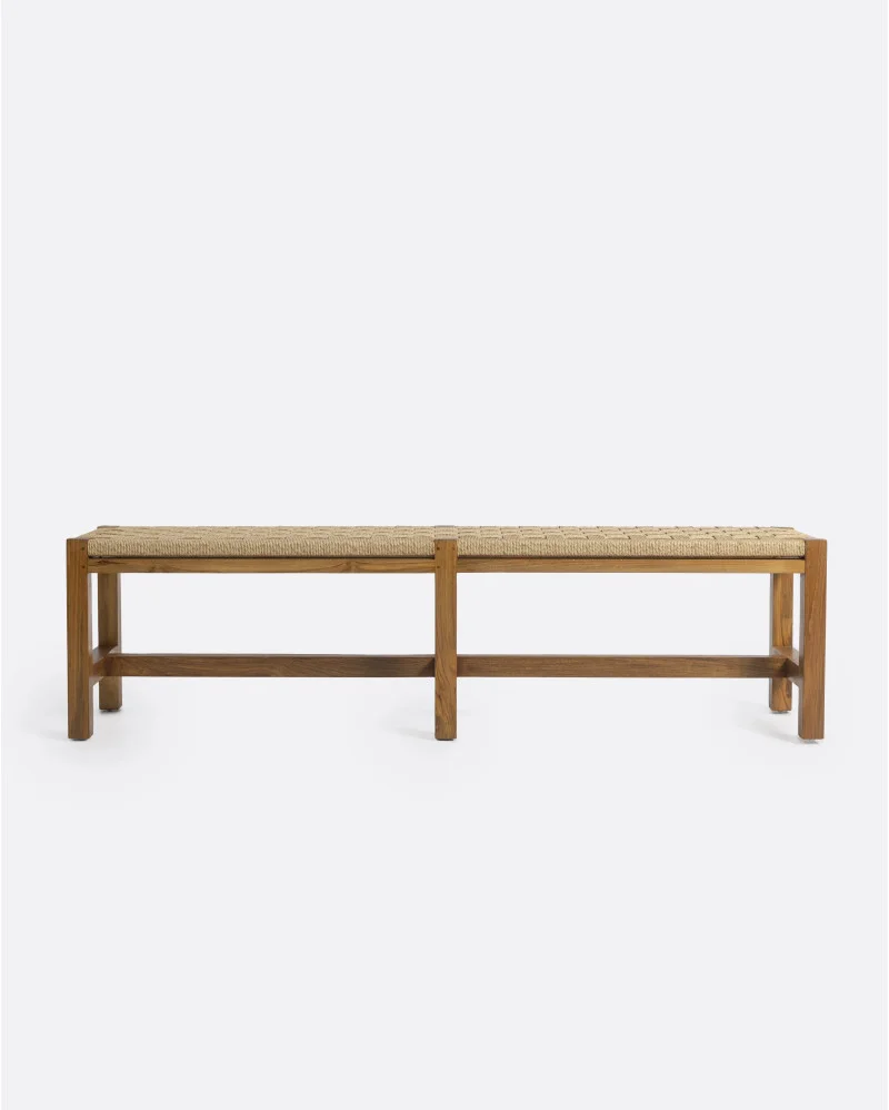 CORA outdoor bench in recycled teak wood and synthetic cord - 913179