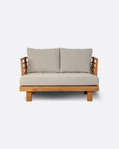 STRAUSS 2-seater outdoor sofa in recycled teak wood and olefin in natural upholstery - 913213