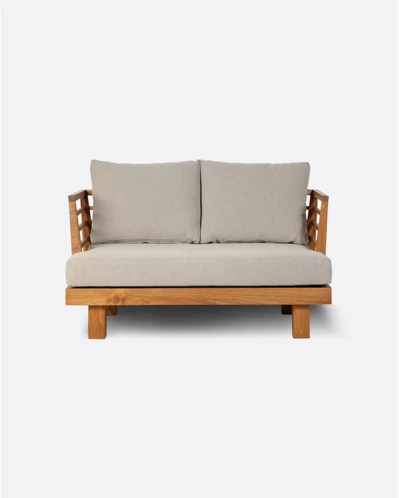 STRAUSS 2-seater outdoor sofa in recycled teak wood and olefin in natural upholstery - 913213