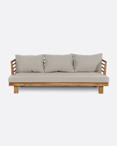 STRAUSS 3-seater outdoor sofa in recycled teak wood and olefin in natural upholstery - 913223