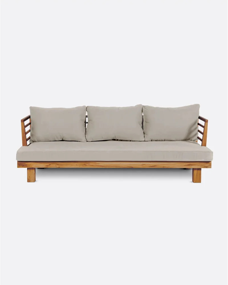 STRAUSS 3-seater outdoor sofa in recycled teak wood and olefin in natural upholstery - 913223