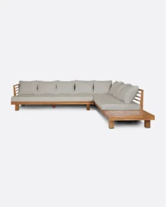 STRAUSS 4-seater right corner outdoor sofa in recycled teak wood and olefin in natural upholstery - 913243
