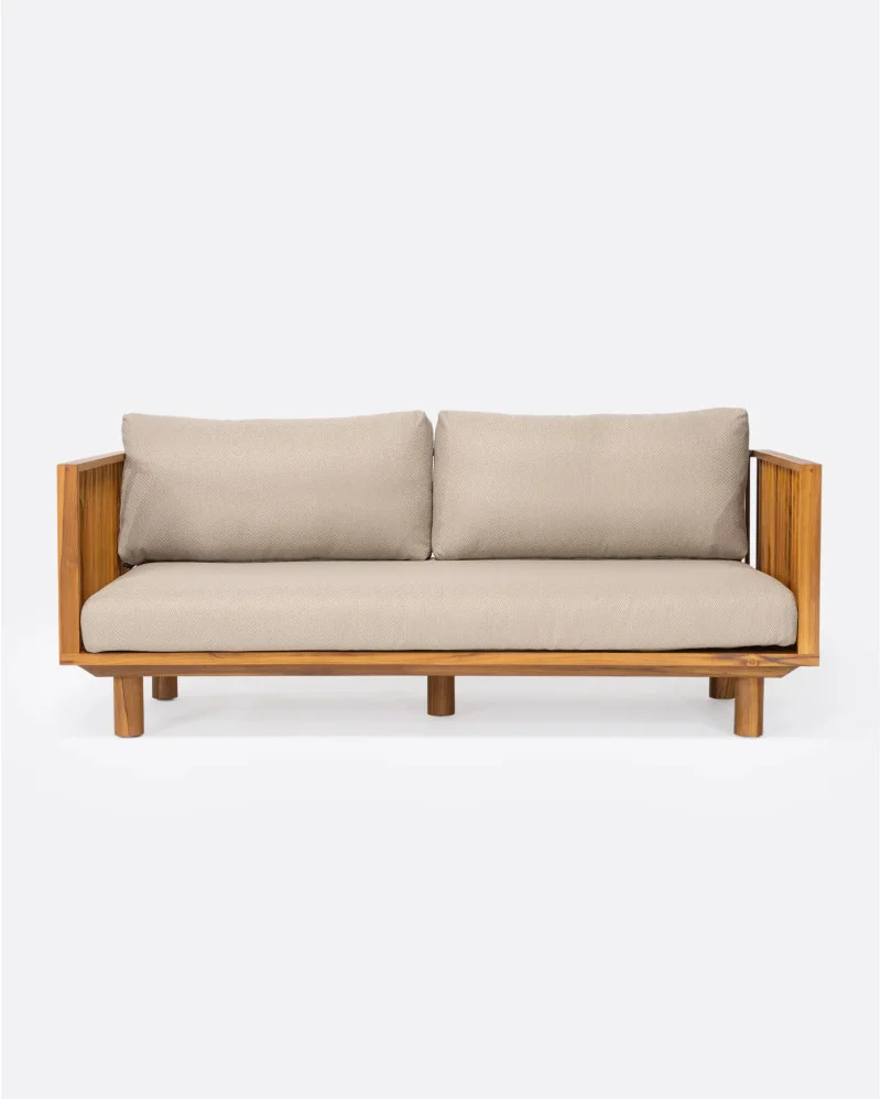 TOPRAK 2-seater outdoor sofa in teak wood and recycled olefin in natural upholstery - 913284