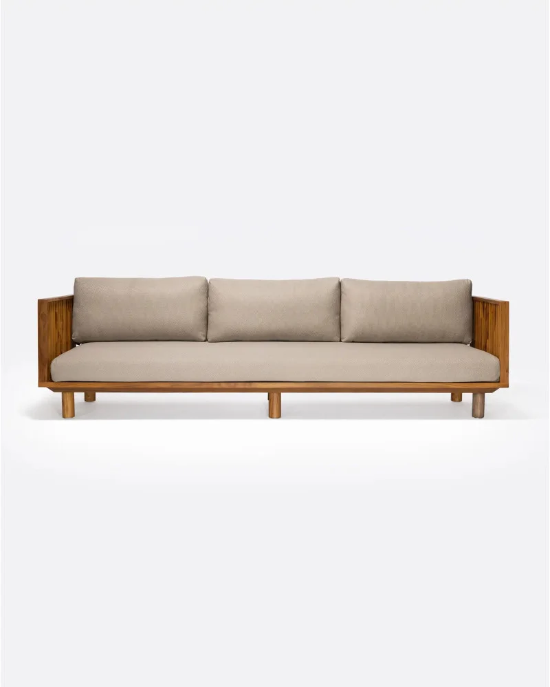 TOPRAK 3-seater outdoor sofa in teak wood and recycled olefin in natural upholstery - 913285