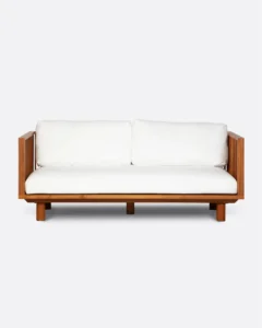 TOPRAK 2-seater outdoor sofa in teak wood and recycled olefin in white upholstery - 913292