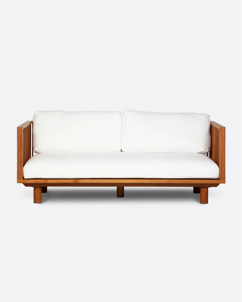 TOPRAK 2-seater outdoor sofa in teak wood and recycled olefin in white upholstery - 913292