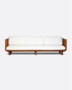TOPRAK 3-seater outdoor sofa in teak wood and recycled olefin in white upholstery - 913293