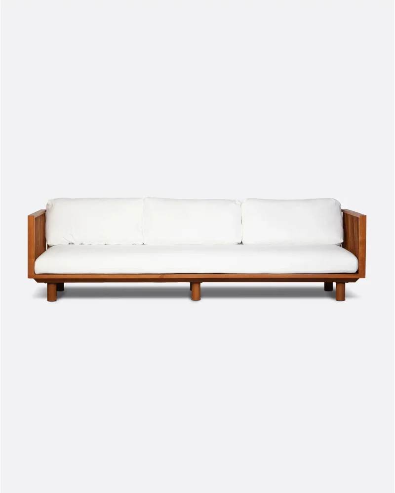 TOPRAK 3-seater outdoor sofa in teak wood and recycled olefin in white upholstery - 913293