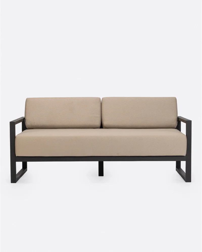 SELMA 2/3-seater outdoor sofa in teak wood in black colour and natural upholstery - 913332