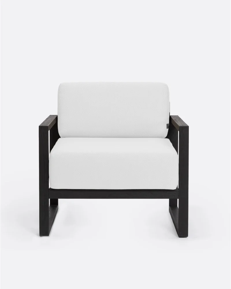 SELMA 1-seater outdoor sofa in teak wood in black colour and white upholstery - 913333