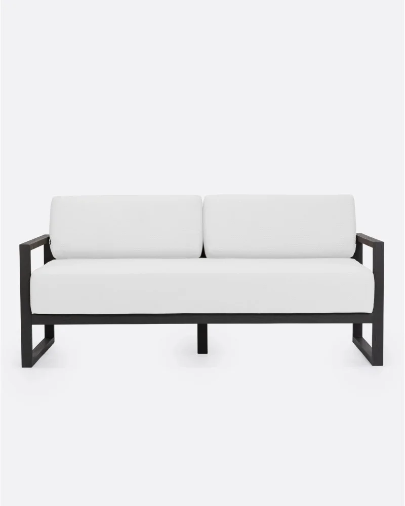 SELMA 2/3-seater outdoor sofa in teak wood in black colour and white upholstery - 913334