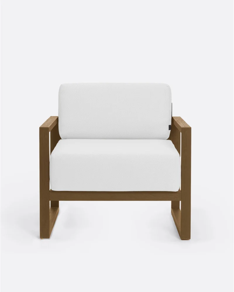SELMA 1-seater outdoor sofa in teak wood in natural colour and white upholstery - 913337
