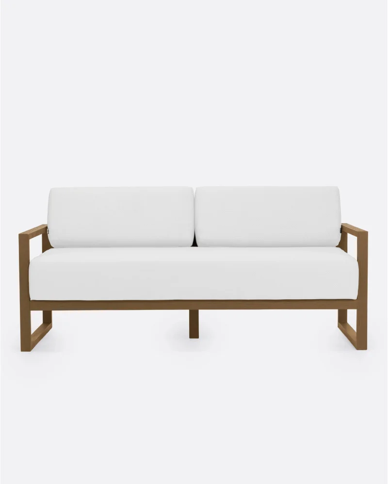 SELMA 2/3-seater outdoor sofa in teak wood in natural colour and white upholstery - 913338