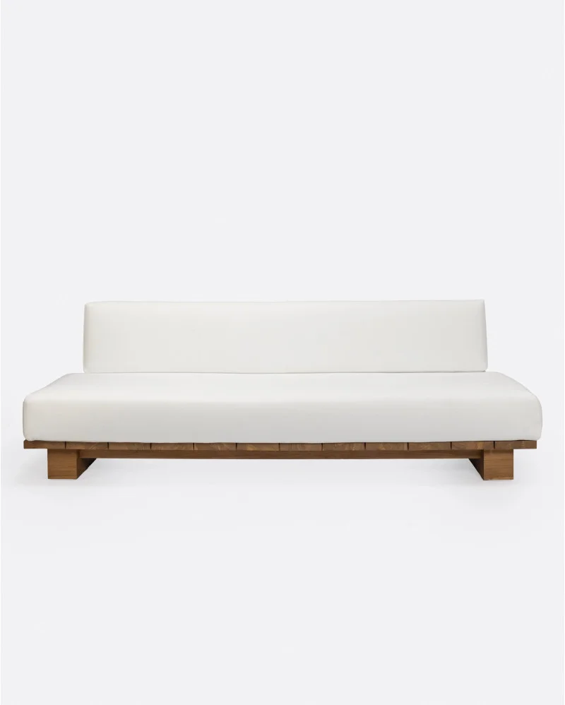 CORA 4-seater outdoor sofa in teak wood and synthetic rope in natural colour and white textile - 913341