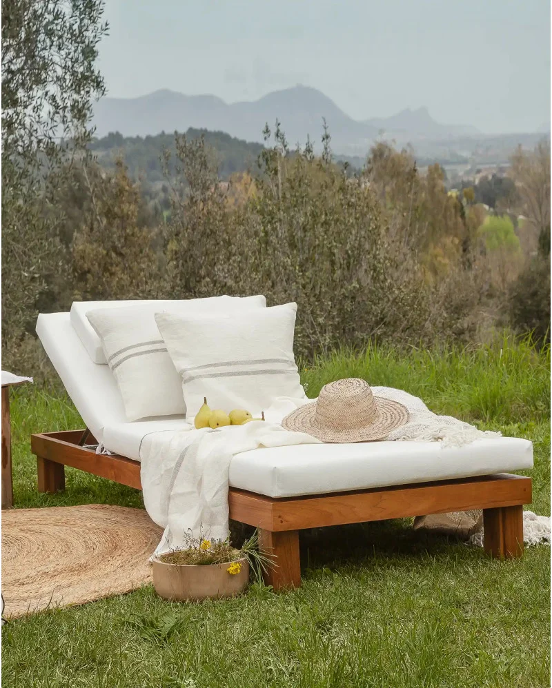 STRAUSS outdoor sunbed in teak wood with white mattress - 913351