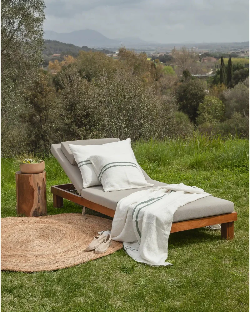 STRAUSS outdoor sunbed in teak wood with natural mattress - 913352
