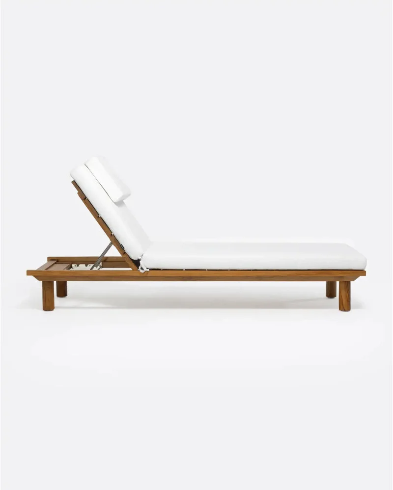 TOPRAK outdoor sunbed in teak wood with white mattress - 913355
