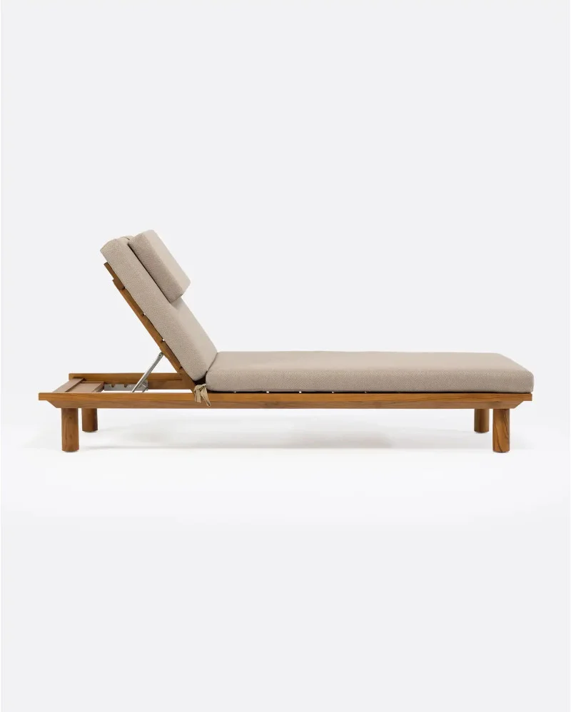 TOPRAK outdoor sunbed in teak wood with natural mattress - 913356