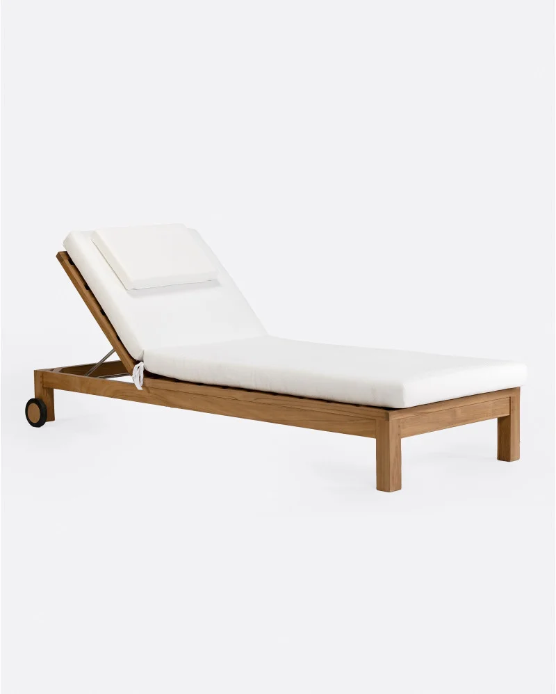 GENESIS outdoor sunbed in teak wood with white mattress - 913361