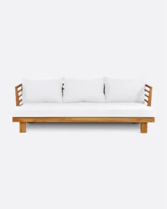STRAUSS 3-seater outdoor sofa in recycled teak wood and olefin in white upholstery - 923081