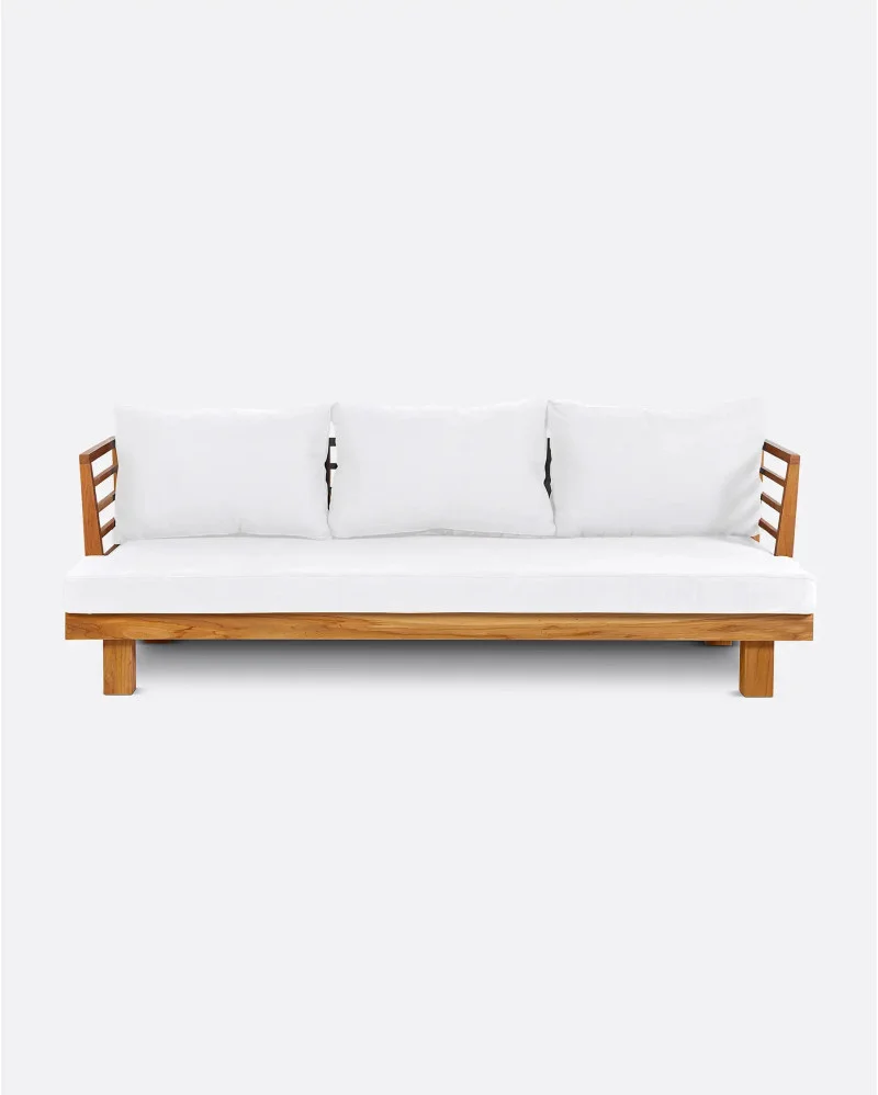 STRAUSS 3-seater outdoor sofa in recycled teak wood and olefin in white upholstery - 923081