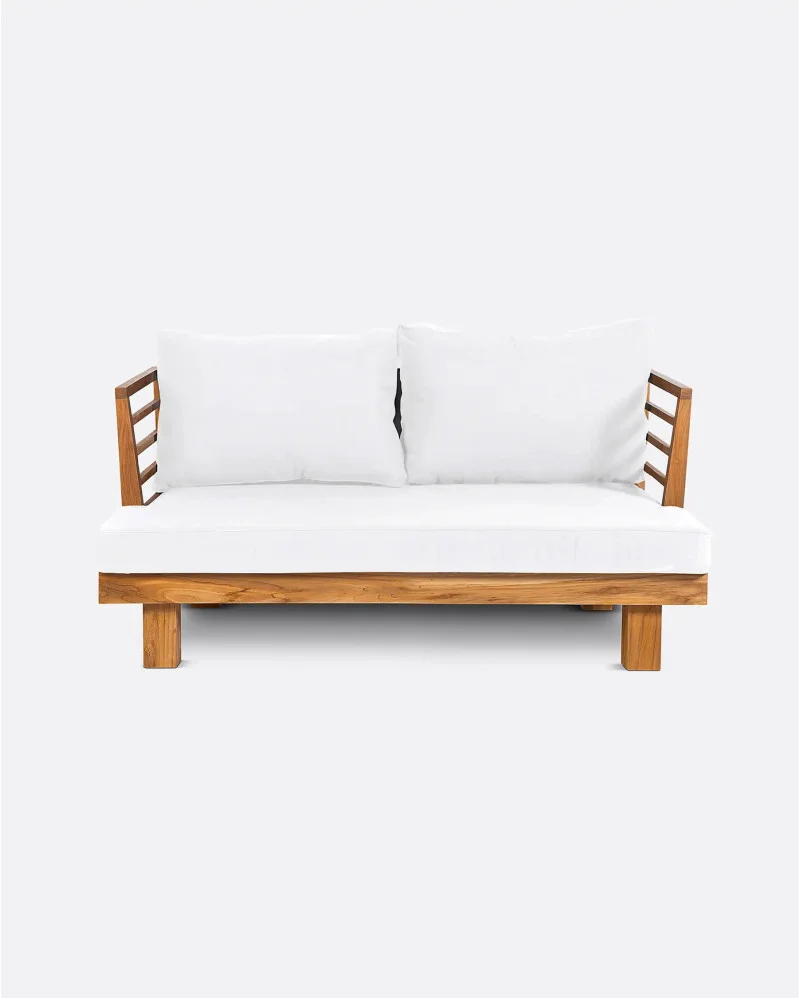 STRAUSS 2-seater outdoor sofa in recycled teak wood and olefin in white upholstery - 923082