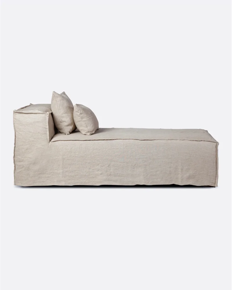 STROZZI chaise longue with linen cover in natural colour - 125064