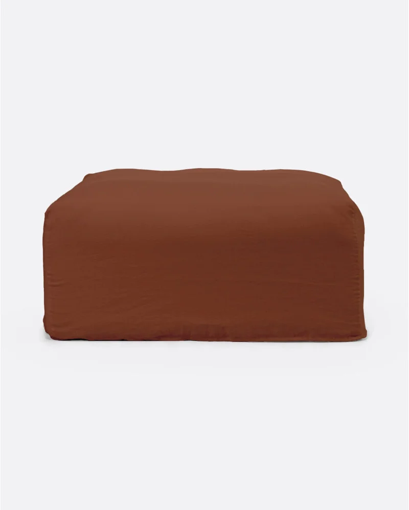 BEETHOVEN pouffe with cover in linen in terracotta colour - 125114