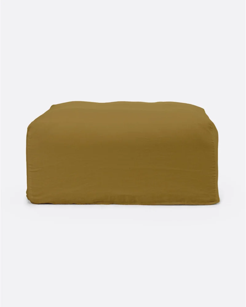 BEETHOVEN pouffe with cover in linen in mustard colour - 125118