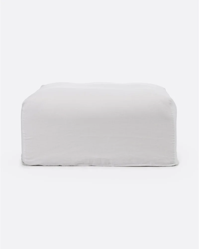 BEETHOVEN pouffe with cover in linen in white colour - 125151