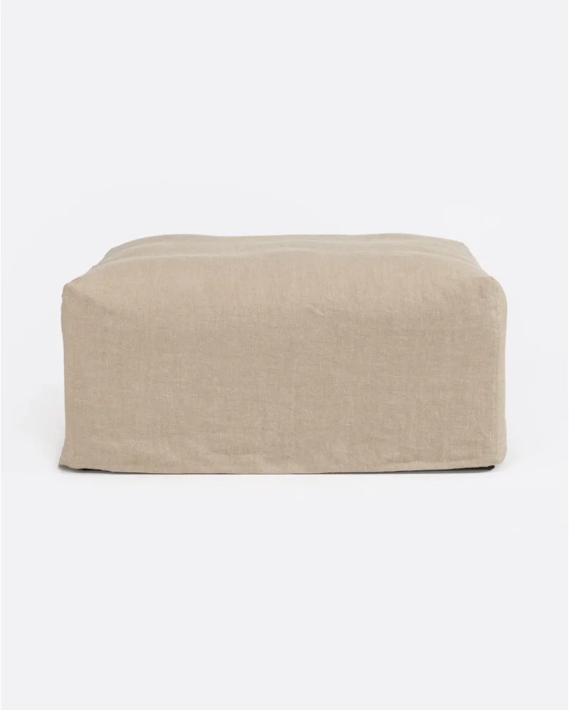 BEETHOVEN pouffe with cover in linen in natural colour - 125161