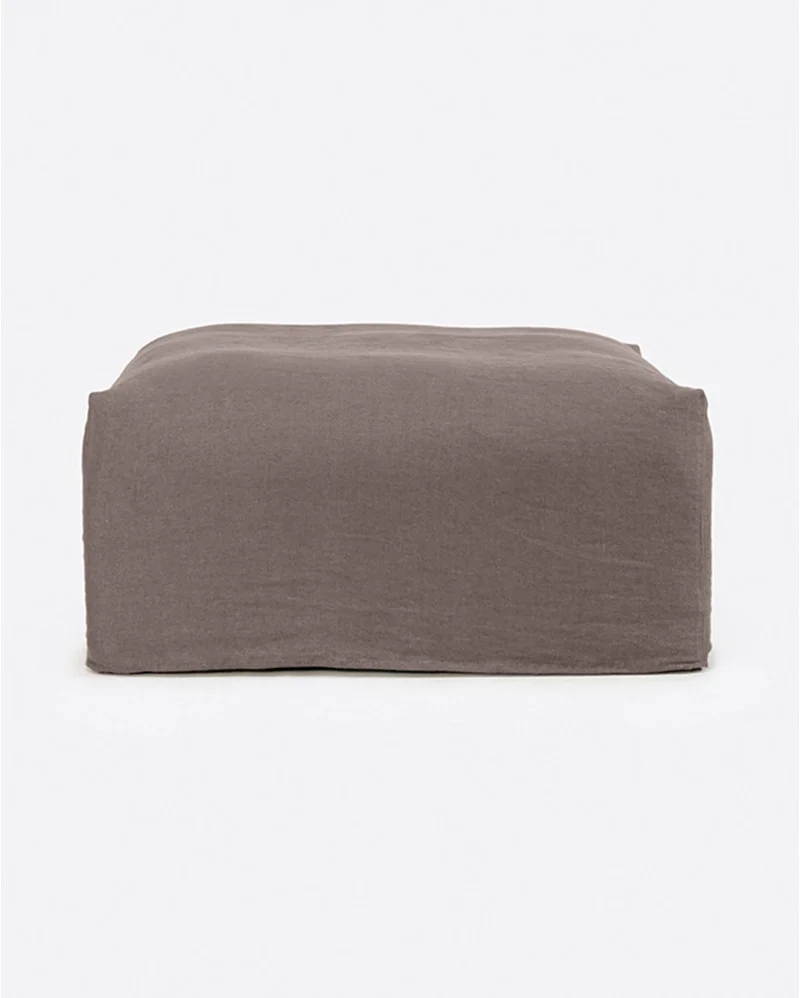 BEETHOVEN pouffe with cover in linen in taupe colour - 125171