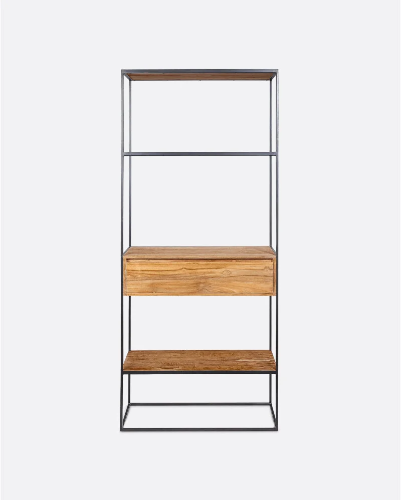 ONETWO bookcase in recycled teak wood and iron with drawer - 131061