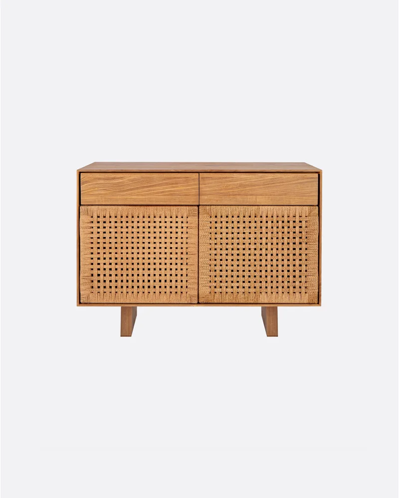CORA sideboard in recycled teak wood and paper cord with wooden legs - 132091