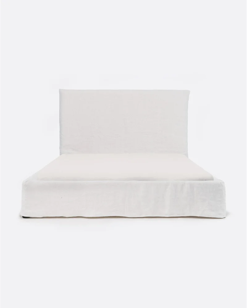 BEETHOVEN bed for mattress with linen cover in white colour - 142051