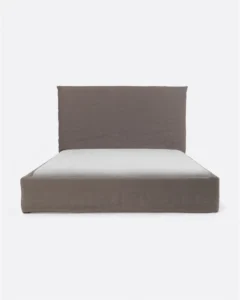 BEETHOVEN bed for mattress with linen cover in taupe colour - 142053