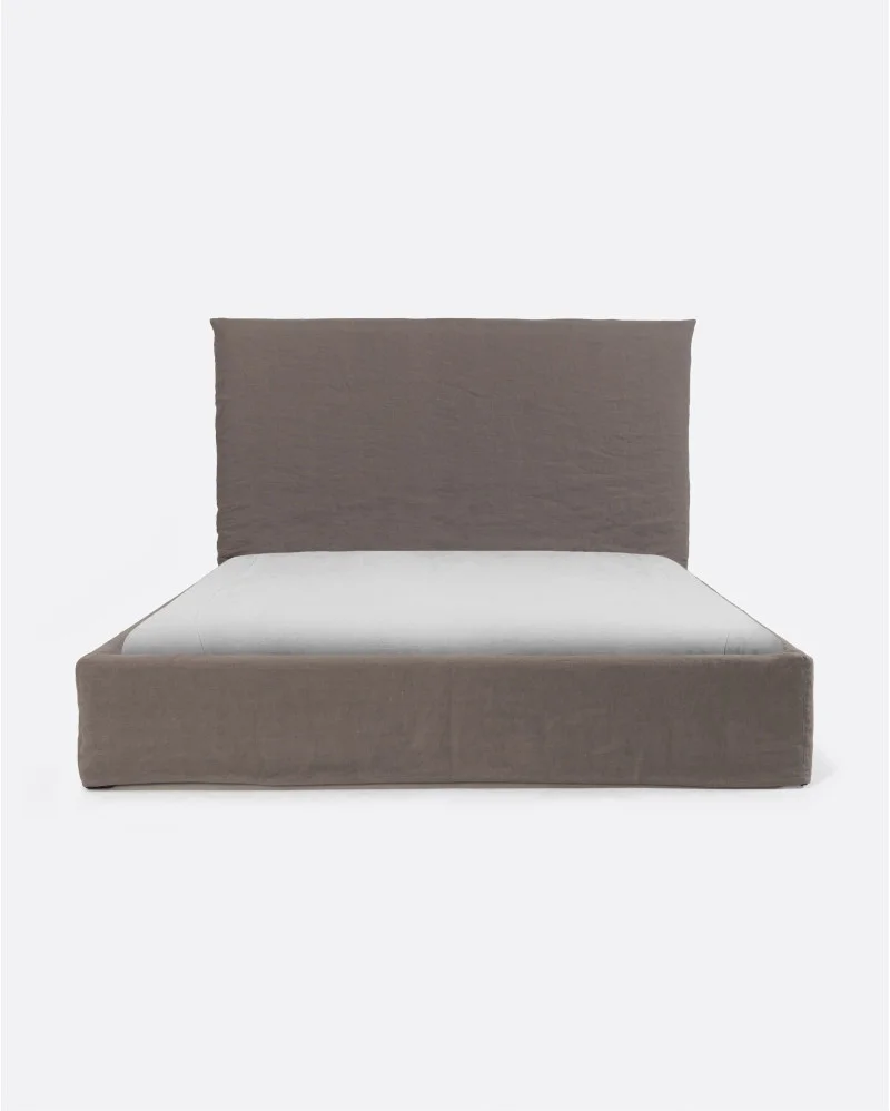 BEETHOVEN bed for mattress with linen cover in taupe colour - 142053
