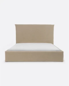 BEETHOVEN bed for mattress with linen cover in natural colour - 142055